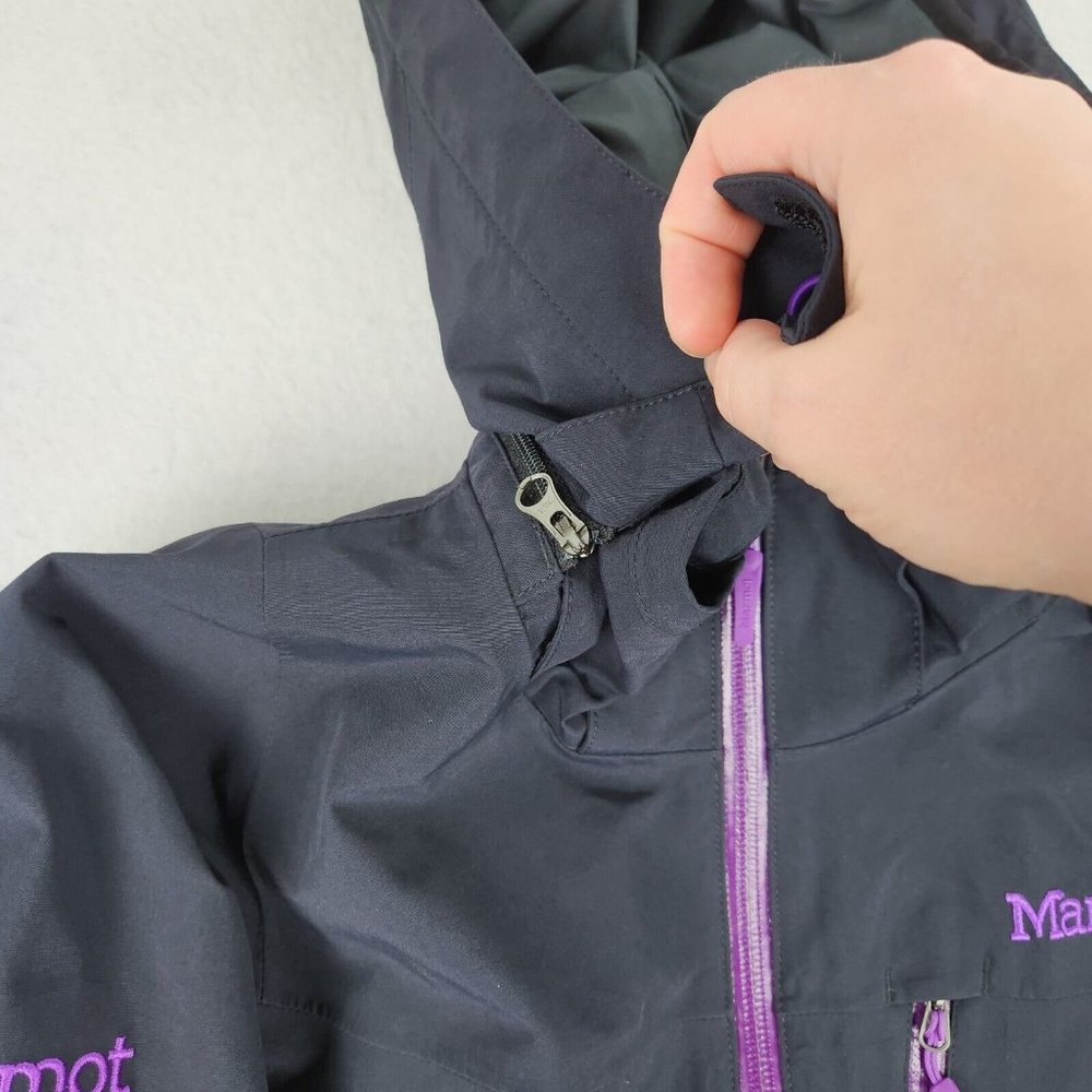 Marmot Jacket Women Medium Black Purple Membrain Rain Hooded Lightweight Outdoor - Picture 3 of 13